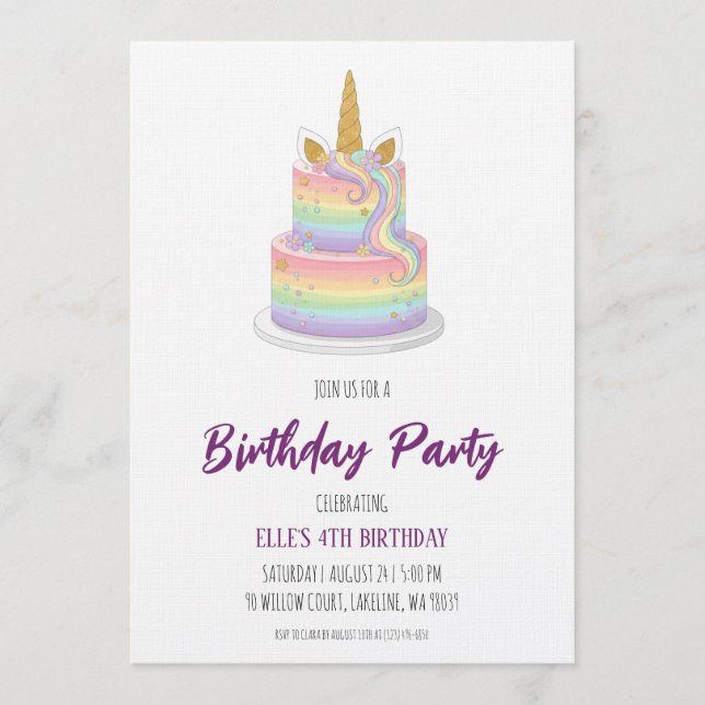 watercolor unicorn rainbow birthday invitation einladung (Vorderseite)