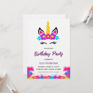 watercolor unicorn rainbow birthday invitation einladung