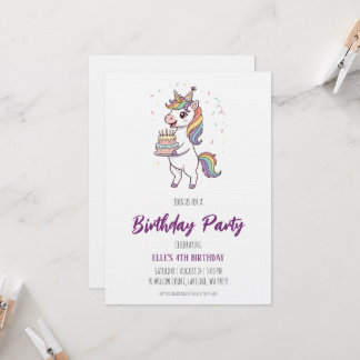 watercolor unicorn rainbow birthday invitation einladung