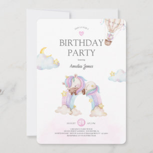 Watercolor Unicoro und Rainbow Birthday Party Einladung