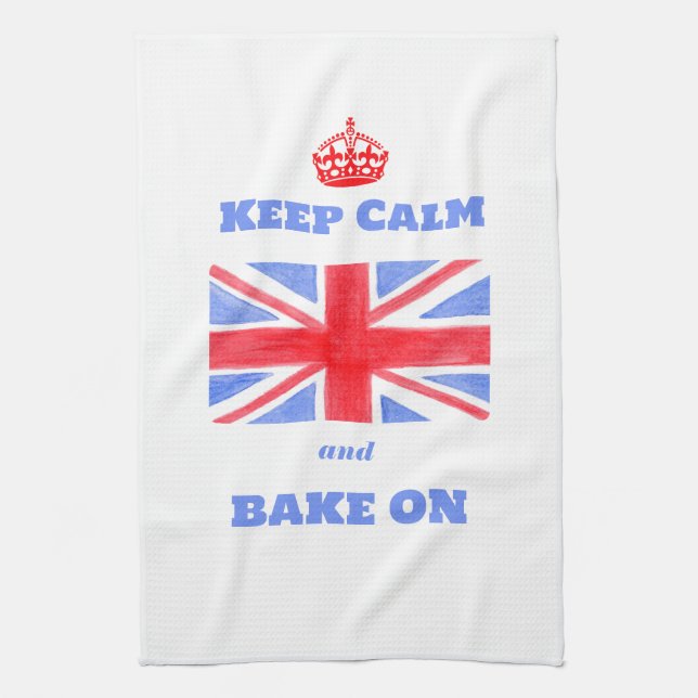 Watercolor Union Jack Keep Calm Bake On Geschirrtuch (Vertikal)