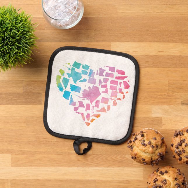 Watercolor United Staaten Heart Topflappen (Oben Unten)