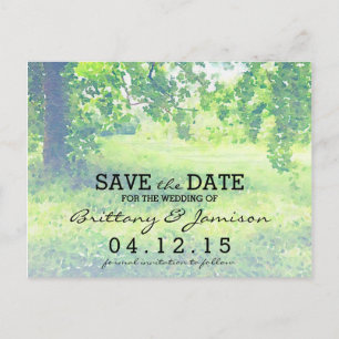 Watercolor-üppige Wiese und Baum Save the Date Ankündigungspostkarte