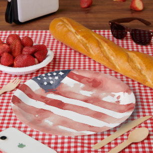 Watercolor US-Flaggendesign Pappteller