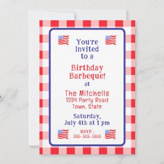 Watercolor USA Flag BIRTHDAY Red White Blue Check  Einladung