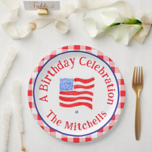 Watercolor USA-Flagge GEBURTSTAG Rot Weiß Blau Kar Pappteller