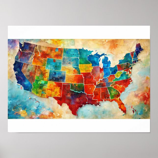 Watercolor USA Map Poster (Vorne)
