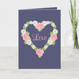 Watercolor Valentine Heart Floral Wreath Feiertagskarte
