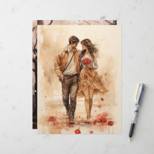 Watercolor Valentine Walk Paper Craft Cardstock