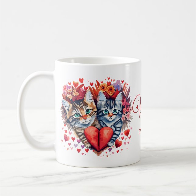 Watercolor Valentines cats with love Kaffeetasse (Links)