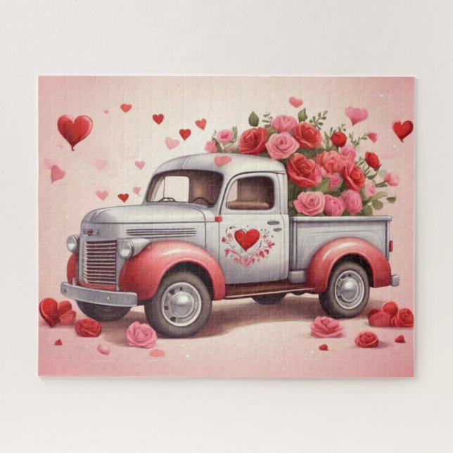 Watercolor Valentine's Day Heart Truck Puzzle (Horizontal)