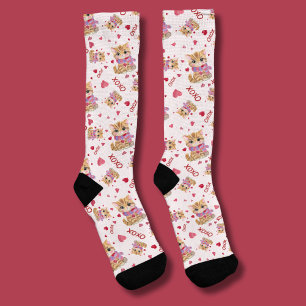 Watercolor Valentine's Day Kitty XOXO Muster Socken