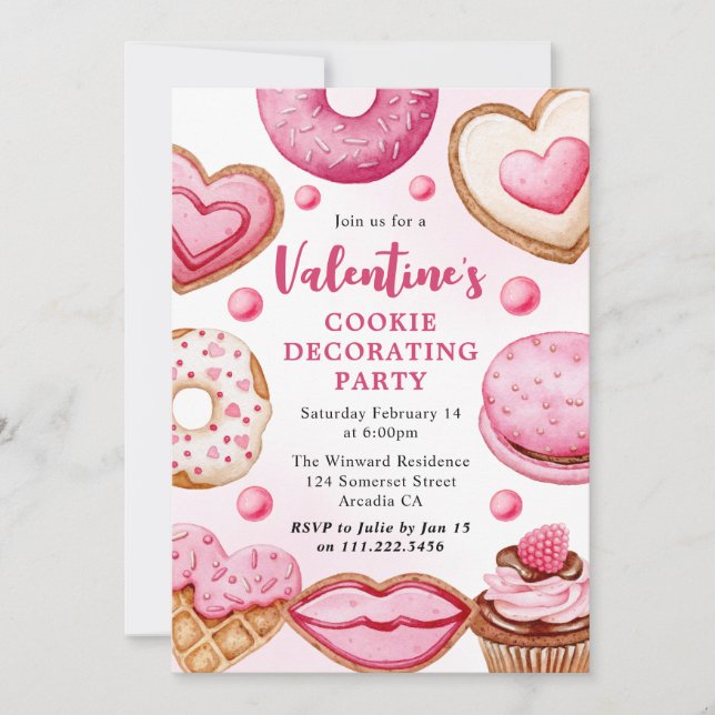 Watercolor Valentins Cookie Decorating Party Einladung (Vorderseite)