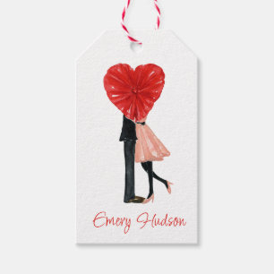 Watercolor Valentins Fashion Girl Gift Tags Geschenkanhänger