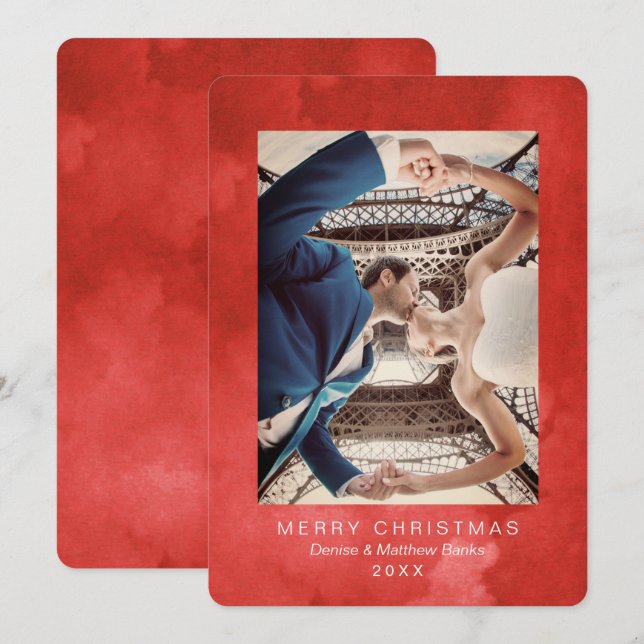 Watercolor Valiant Poppy Moderne Weihnachtskarte Einladung (Vorne/Hinten)