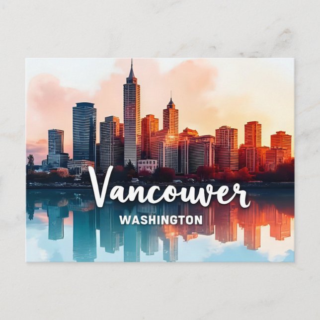 Watercolor Vancouver Washington Staat Skyline Postkarte (Vorderseite)
