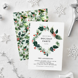 Watercolor Variegated Winterberry Holiday Party Einladung