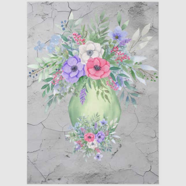 Watercolor-Vase mit großer Beklemmung von Blume Seidenpapier (Vorderseite)