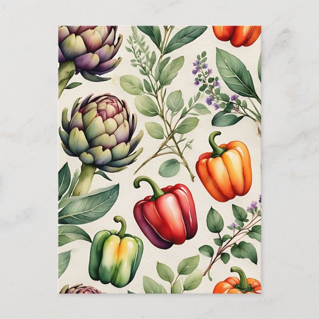 Watercolor Vegetable Garden Pattern Postkarte (Vorderseite)