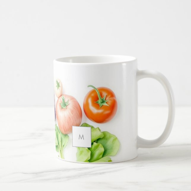 Watercolor vegetables veggie pattern monogrammed kaffeetasse (Rechts)
