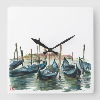 Watercolor Venice Quadratische Wanduhr