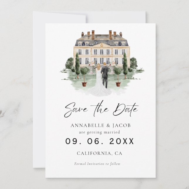 Watercolor Venue Wedding Save the Date  (Vorderseite)