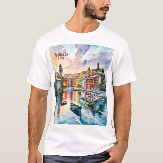 Watercolor Vernazza Cinque Terre Italy Colorful T-Shirt (Vorderseite)