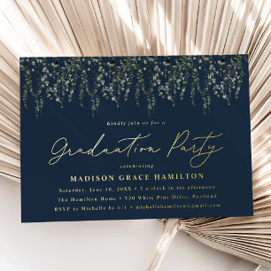 Watercolor Vines Navy Graduation Party Folieneinladung
