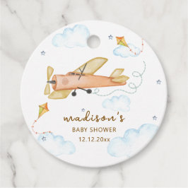 Watercolor Vintage Aviator Airplane Baby Shower Geschenkanhänger