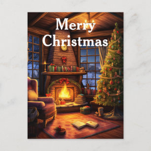 Watercolor Vintage Christmas Räume Szene Feiertagspostkarte