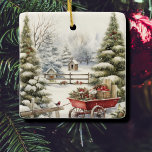 Watercolor Vintage Christmas Tree Forest Ornament<br><div class="desc">Wasserfarbene Weihnachtsbäume in schneebedeckten Waldbaumschmuck.</div>