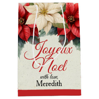 Watercolor Vintage Floral Red Poinsettia Christmas Mittlere Geschenktüte