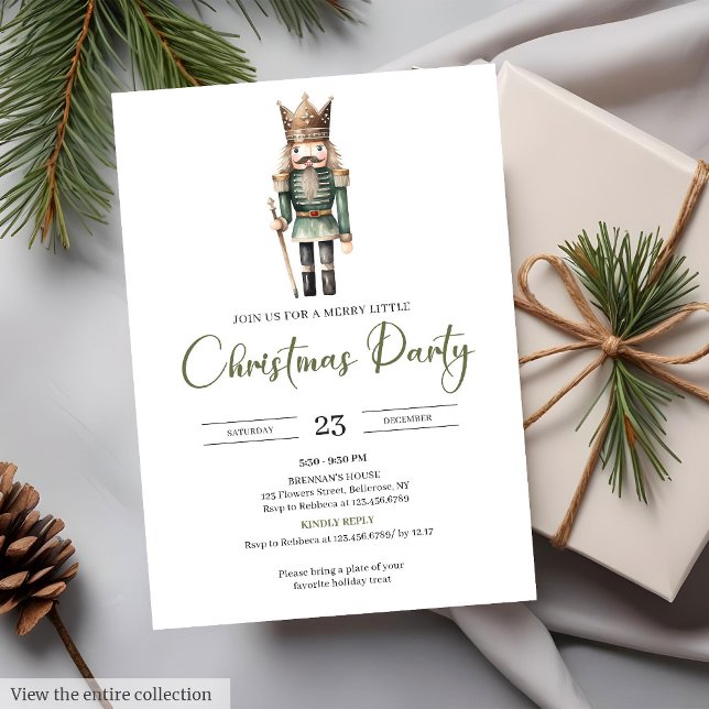 Watercolor Vintage Neutral Earthy Minimalist Xmas  Einladung (Watercolor Vintage Neutral Earthy Minimalist Xmas Party Invitation)