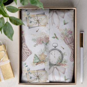 Watercolor Vintage Weihnachten Strümpfe Rosa Rosen Seidenpapier