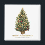 Watercolor Vintage Weihnachtsbaum Gold Weihnachten Magnet<br><div class="desc">Frohe Weihnachten | Senden Sie Ihre Weihnachtsgrüße an Familie und Freunde mit diesem anpassbaren Weihnachtsmagneten. Es verfügt über einen Weihnachtsbaum in Aquarellen mit festlichen Rot- und Goldverzierungen. Personalisieren Sie Ihre persönlichen Daten,  indem Sie Ihre eigenen Daten hinzufügen. Dieser Weihnachtsmagnet ist auch für andere Produkte erhältlich. Matching-Elemente sind verfügbar.</div>