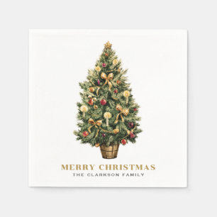 Watercolor Vintage Weihnachtsbaum Gold Weihnachten Serviette