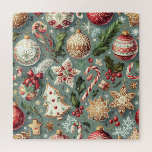 Watercolor Vintage Weihnachtsmotifs Feiertag Puzzle