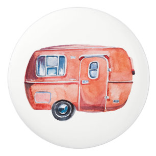 Watercolor-Vintager Camper-Anhänger-Griff-Zug V. Keramikknauf
