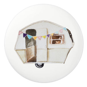 Watercolor-Vintager Retro Camper-Griff-Zug V. 3 Keramikknauf