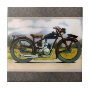 Watercolor-Vintages Motorrad Fliese