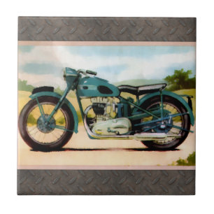 Watercolor-Vintages Motorrad Fliese