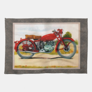 Watercolor-Vintages Motorrad Geschirrtuch