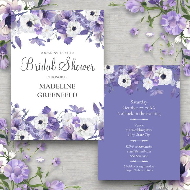 Watercolor Violet Flowers Wedding Bridal Shower Einladung (Von Creator hochgeladen)