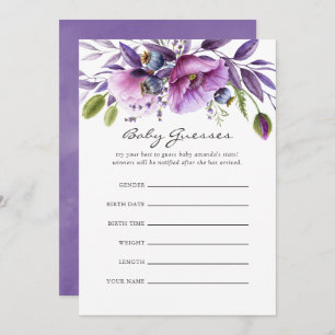 Watercolor Violet Poppy Floral Baby Shows Einladung