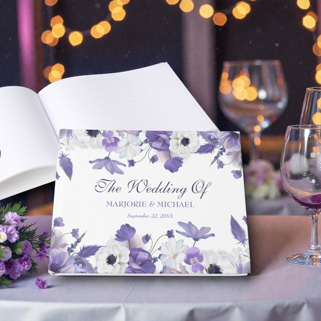 Watercolor Violet Purple Flowers Wedding Gästebuch (Von Creator hochgeladen)