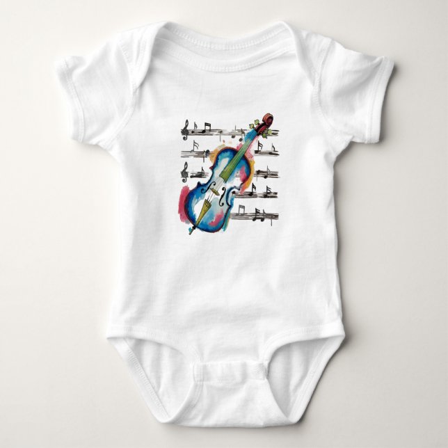 Watercolor Violin Baby Jersey Romper Baby Strampler (Vorderseite)
