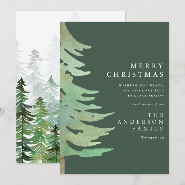 Watercolor Wald elegant moderne rustikale Weihnach Einladung (Vorne/Hinten)