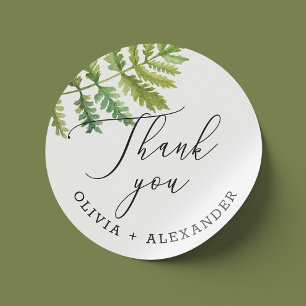 Watercolor Wald Farn Skript Hochzeit danke Runder Aufkleber