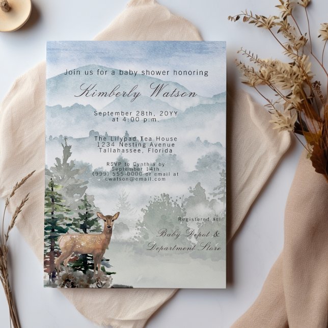 Watercolor Wald Forest Doe Baby Dusche Einladung (Watercolor Woodland Forest Doe Baby Shower Invitation)