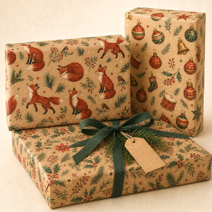 Watercolor-Wald-Fuchs-Weihnachts-Geschenkpapier Geschenkpapier Set